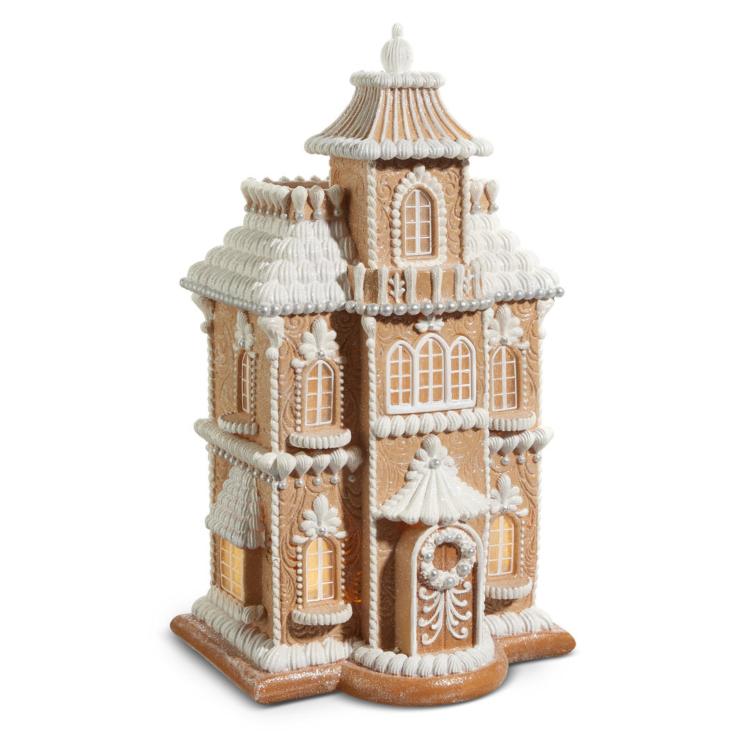 Lighted Brown and White Christmas Gingerbread House Decoration