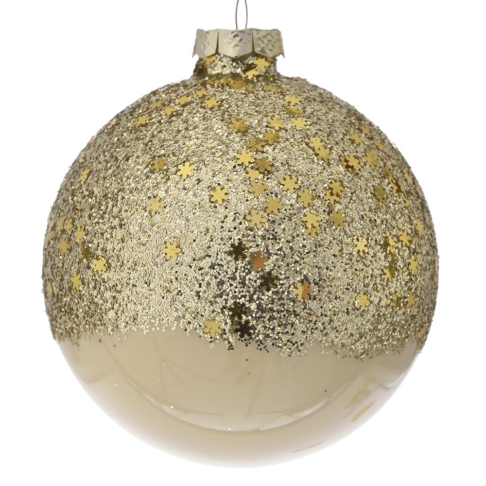 Two-Tone Golden Glitter Glass Bauble SET/4