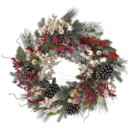 Green Wreath With Red And Gold Berries