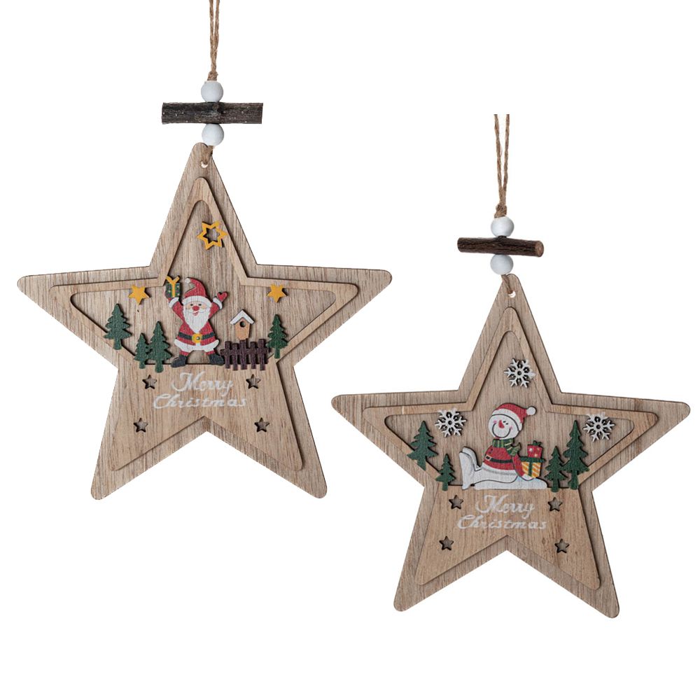 Wooden Stars Hanging Ornaments Set of 2