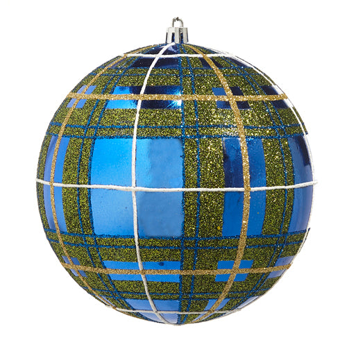 BLUE PLAID GLITTER BALL ORNAMENT