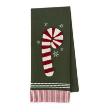 Load image into Gallery viewer, Candy Cane Embellished Dishtowel