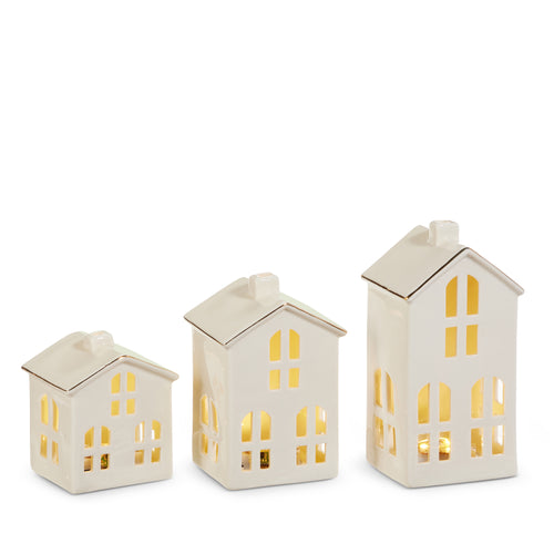 Ceramic House Lantern with Gold Trim Roof
