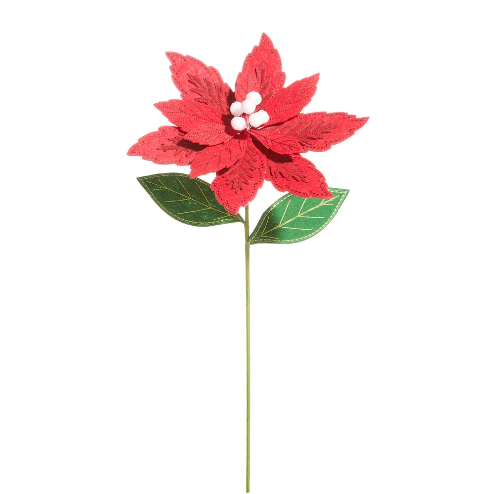 Red Poinsettia Felt Stem