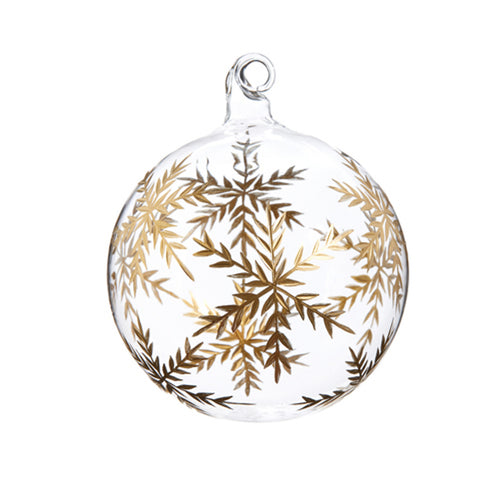 Gold Etched Snowflake Glass Ball Christmas Ornament