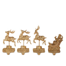 Load image into Gallery viewer, Gold Santa and Reindeer Stocking Holders