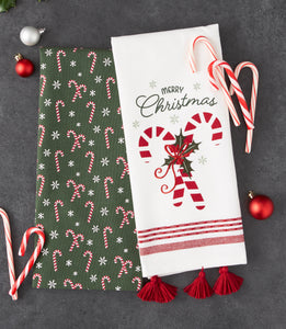 Merry Christmas Candy Canes Embellished Dishtowel