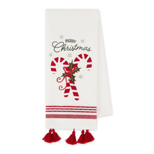 Load image into Gallery viewer, Merry Christmas Candy Canes Embellished Dishtowel