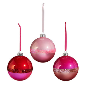 PINK TWO TONE BALL ORNAMENT SET OF 3