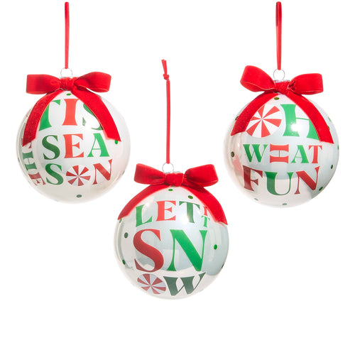 Peppermint Merrymaking Glass Ball Christmas Hanging Ornament Set of 3