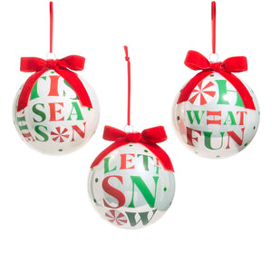 Peppermint Merrymaking Glass Ball Christmas Hanging Ornament Set of 3