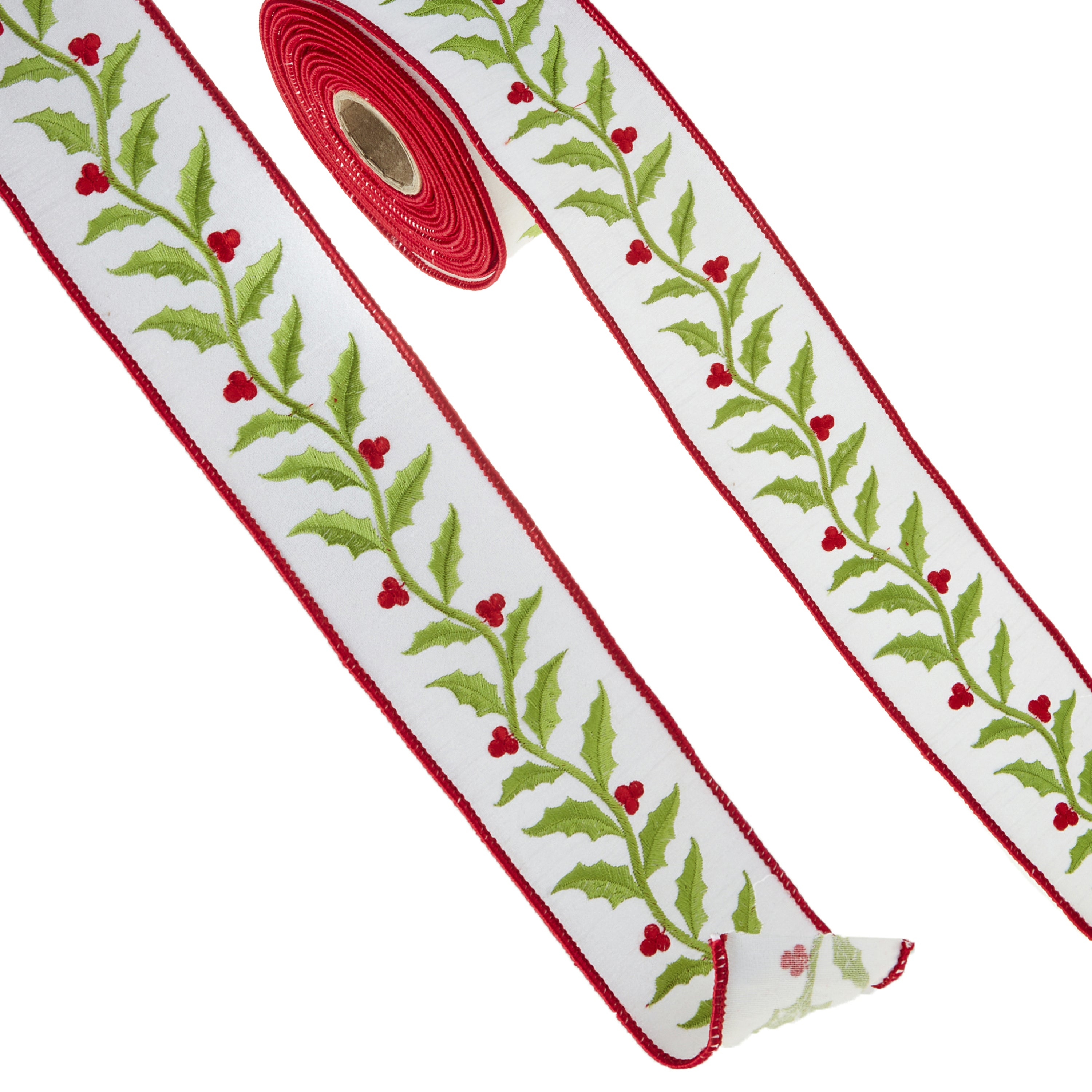 7cm X 10m EMBROIDERED HOLLY WIRED RIBBON – Nicholas and Co