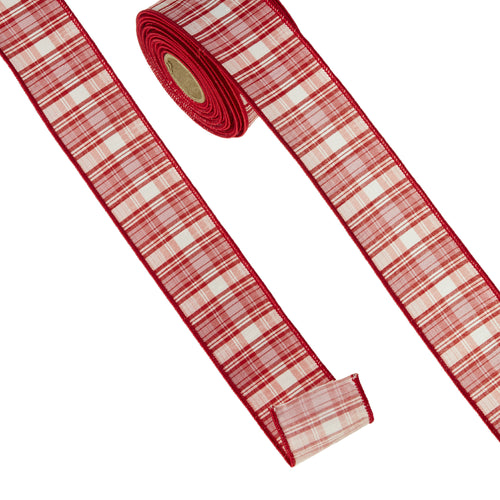 7cm x 10m PINK AND RED PLAID WIRED RIBBON