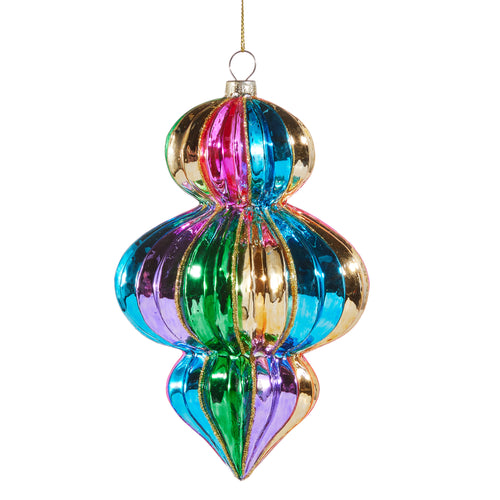 Multicolor Striped Rainbow Finial Glass Christmas Ornament