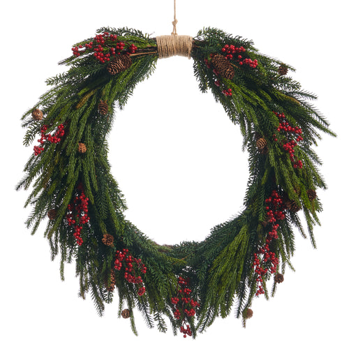 Real Feel Berry, Pinecone, and Pine Oval Christmas Wreath