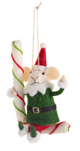 Load image into Gallery viewer, Santa and Candy Cane Mice Ornament - Green Jacket
