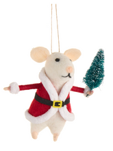 Load image into Gallery viewer, Santa and Candy Cane Mice Ornament - Red Jacket