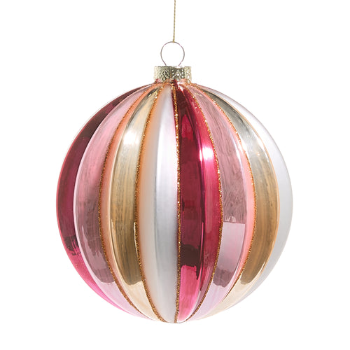 Shades of Pink Ribbed Ball Glass Hanging Ornament
