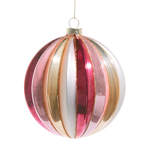 Shades of Pink Ribbed Ball Glass Hanging Ornament