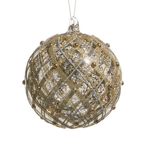 Silver and Gold Mercury Glass Ball Christmas Hanging Ornament