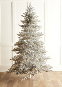 Silver Tinsel LED Lighted Christmas Tree 1.8m