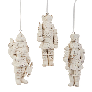 Whitewash Nutcracker Christmas Ornament Set of 3