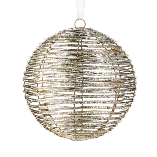 Silver and Gold Wrapped Ball Hanging Ornament