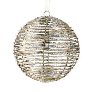 Silver and Gold Wrapped Ball Hanging Ornament