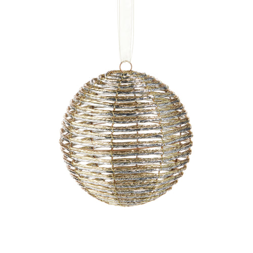 Silver and Gold Wrapped Ball Hanging Ornament 16cm