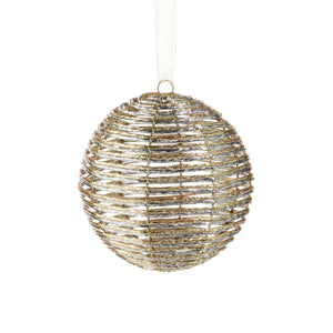 Silver and Gold Wrapped Ball Hanging Ornament 16cm