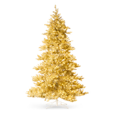 Gold and Silver Tinsel LED Lighted Christmas Tree 2.4m