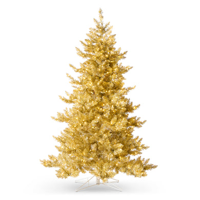 Gold and Silver Tinsel LED Lighted Christmas Tree 1.8m