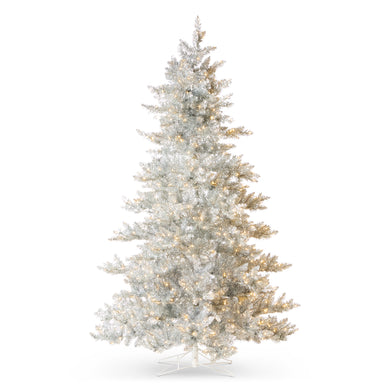 Silver Tinsel LED Lighted Christmas Tree 2.4m