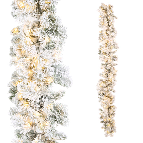 Snowy Mixed Bristol Pine Lighted Garland 180cm