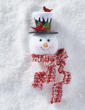 Load image into Gallery viewer, Snowman Tree Topper- striped scarf no cardinal on hat