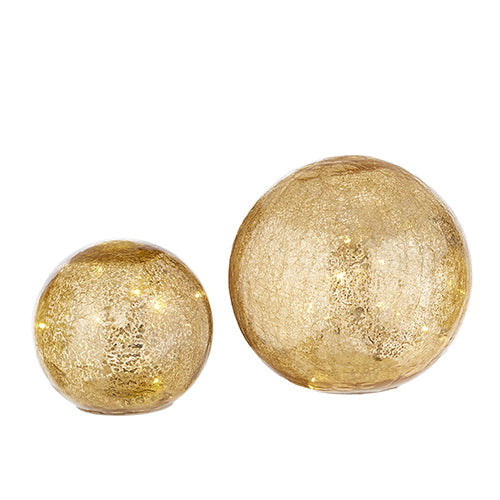 Gold Mercury Glass Lighted Ball Set Of 2