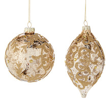 Load image into Gallery viewer, Gold Jeweled Glass Hanging Ornament Set Of 2