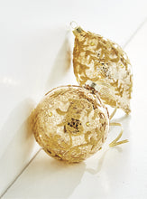 Load image into Gallery viewer, Gold Jeweled Glass Hanging Ornament Set Of 2