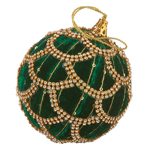 Jeweled Green Velvet Ball Hanging Bauble