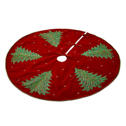 Red Velvet With Tree Embroidery Tree Skirt