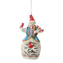 Load image into Gallery viewer, Snowman with Cardinal Hanging Ornament