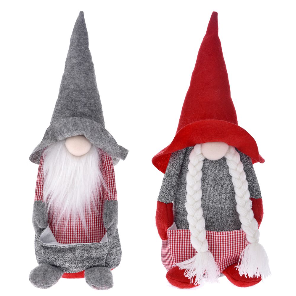 Red & Grey Plush Gnome Set