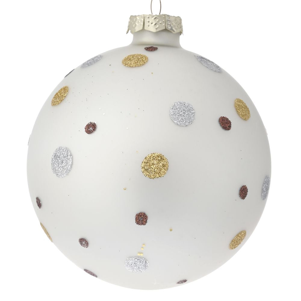 White Polka Dot Glass Bauble Set of 4