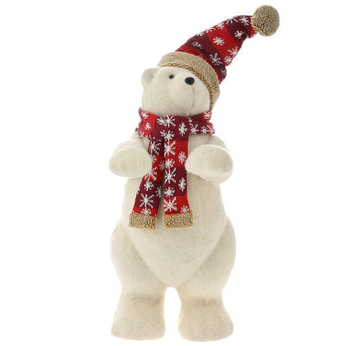 Polar Bear with Knitted Scarf & Beanie 59cm