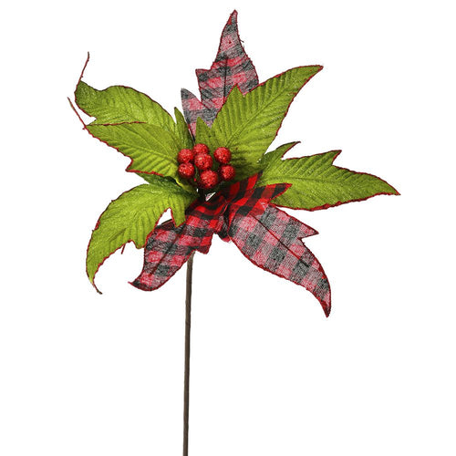 Red & Black Check with Green Poinsettia