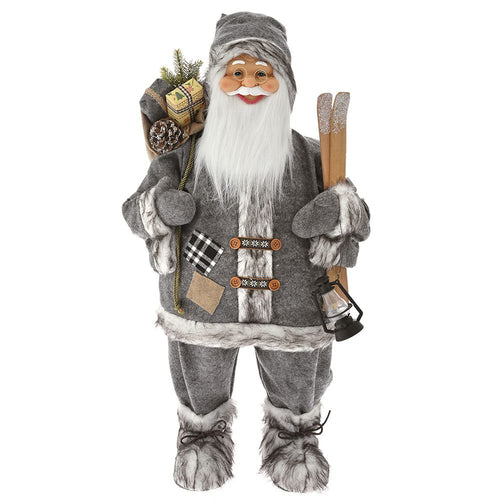 Grey Santa With Ski's & Fur 80cm