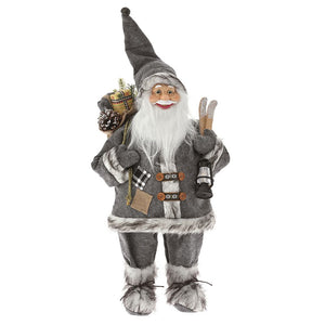 Grey Santa With Ski's & Fur 60cm