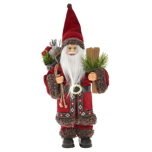 Burgundy Red Santa With Ski's 30cm