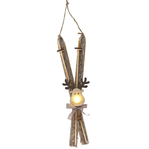 Wooden Ski Hanging Ornament with Light